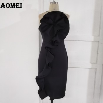 Ladies Bodycon Little Black Dress Ruffled Slim Fashion Tight Dresses Sleeveless Pencil Robe Spring Summer Fashion New 2019 Tunic