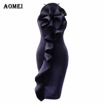 Ladies Bodycon Little Black Dress Ruffled Slim Fashion Tight Dresses Sleeveless Pencil Robe Spring Summer Fashion New 2019 Tunic