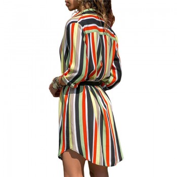 Long Sleeve Shirt Dress 2019 Summer Chiffon Boho Beach Dresses Women Casual Striped Print A-line Mini Party Dress Vestidos