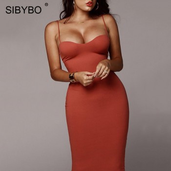 SIBYBO Double Layers Cotton Sexy Bodycon Dress Women Autumn Winter Backless Slim Elastic Push Up Bandage Party Dresses Vestidos
