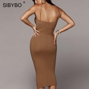 SIBYBO Double Layers Cotton Sexy Bodycon Dress Women Autumn Winter Backless Slim Elastic Push Up Bandage Party Dresses Vestidos