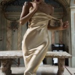 Glamaker Glod satin lace up sexy dress Women backless fashion silk long party dress Elegant club evening soft winter dress 2018