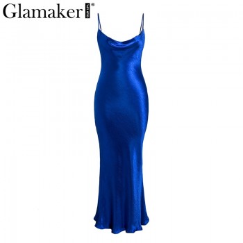 Glamaker Glod satin lace up sexy dress Women backless fashion silk long party dress Elegant club evening soft winter dress 2018