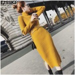 Warm Charm Women split side Sweater Dress 2018 Fall Winter Long Sexy Lurex Bodycon Dresses with belt Skinny Knitted Dress