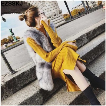Warm Charm Women split side Sweater Dress 2018 Fall Winter Long Sexy Lurex Bodycon Dresses with belt Skinny Knitted Dress