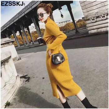 Warm Charm Women split side Sweater Dress 2018 Fall Winter Long Sexy Lurex Bodycon Dresses with belt Skinny Knitted Dress