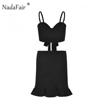 Nadafair Two Pieces Set Women Ruffles Bow Casual Beach Summer Dress Red Off Shoulder Sexy Club Bodycon Wrap Mini Party Dress