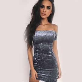 Sexy Off Shoulder Sheath Velvet Mini Dress Slash Neck Strapless Women Party Short Sleeve Elegant Pencil Bodycon Dress Vestidos