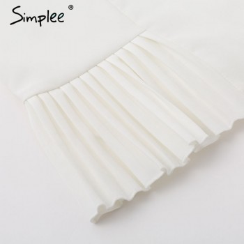 Simplee Elegant ruffle double breasted women dress Office casual blazer white dress 2018 Autumn winter slim suit ladies dresses