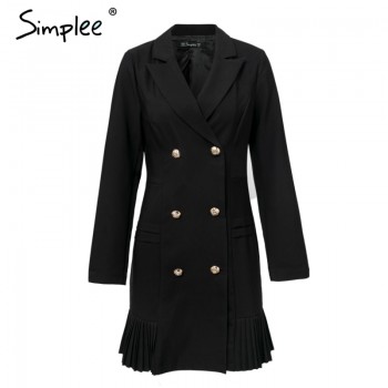 Simplee Elegant ruffle double breasted women dress Office casual blazer white dress 2018 Autumn winter slim suit ladies dresses