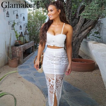 Glamaker Hollow out sexy yellow long dress Women lace ruffle button sundress Bodycon summer party dress night vestidos de festa