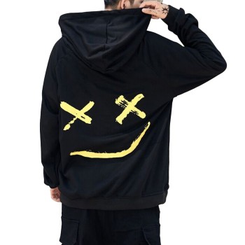 Harajuku Be Happy Letter Print Mens Patchwork Hoodies Sweatshirts 2018 Autumn Smile Face Long Sleeve Hooded Pullover Jumper