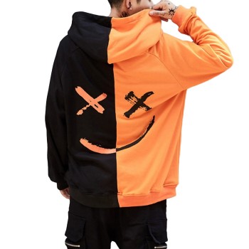Harajuku Be Happy Letter Print Mens Patchwork Hoodies Sweatshirts 2018 Autumn Smile Face Long Sleeve Hooded Pullover Jumper