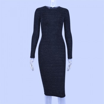 Hugcitar long sleeve high waist reflective sexy slim dress 2018 autumn winter women fashion Christmas party dress