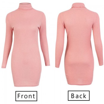 OEAK 2018 New Autumn Winter Women Knitted Sweater Dress Sexy Bodycon Slim Dress Female Turtleneck Long Sleeve Elegant Mini Dress