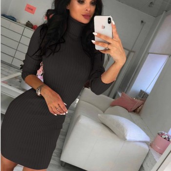 OEAK 2018 New Autumn Winter Women Knitted Sweater Dress Sexy Bodycon Slim Dress Female Turtleneck Long Sleeve Elegant Mini Dress