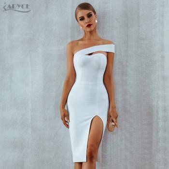 Adyce Bodycon Bandage Dress Women Vestidos Verano 2019 Summer Sexy Elegant White Black One Shoulder Midi Celebrity Party Dresses