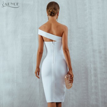 Adyce Bodycon Bandage Dress Women Vestidos Verano 2019 Summer Sexy Elegant White Black One Shoulder Midi Celebrity Party Dresses