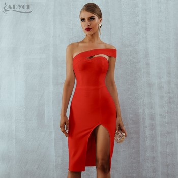 Adyce Bodycon Bandage Dress Women Vestidos Verano 2019 Summer Sexy Elegant White Black One Shoulder Midi Celebrity Party Dresses