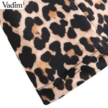 Vadim women leopard print mini dress animal pattern turtleneck half sleeve straight female casual retro dresses vestidos QA718