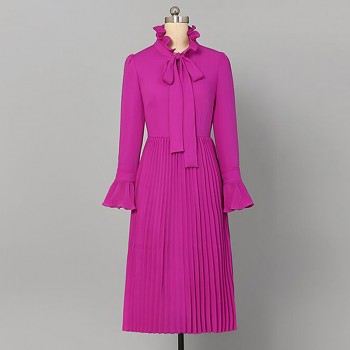 HIGH QUALITY Newest 2019 Designer Fashion Runway Dress Womens Flare Sleeve Bow Collar Midi Pleated Dress