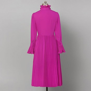 HIGH QUALITY Newest 2019 Designer Fashion Runway Dress Womens Flare Sleeve Bow Collar Midi Pleated Dress
