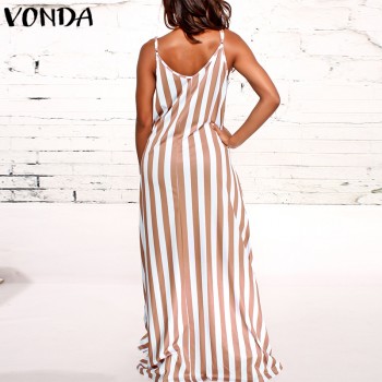 Women Striped Maxi Long Dress 2018 Summer Boho Casual Loose Sexy V Neck Sleeveless Beach Female Vestidos Plus Size Dresses