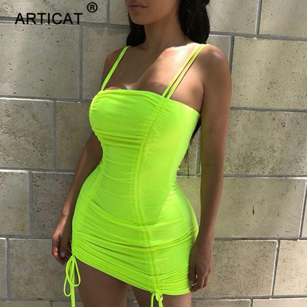 Articat Spaghetti Strap Sexy Backless Women Summer Dress 2018 Strapless Bodycon Bandage Party Dresses Vestidos Club Mini Dress