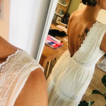 Deep V Elegant White Lace Sexy Dress Women Backless Hollow Out Summer Long Maxi Dresses Female Clothing S M L XL