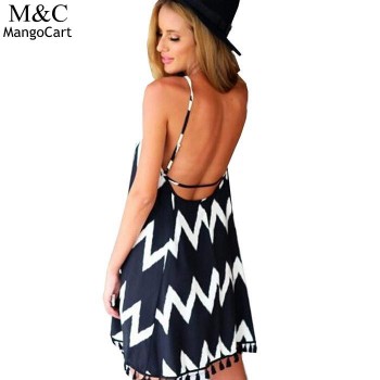 Women Summer Dress 2018 Sexy Beach Dress Vestidos Casual Geometric Printed Tassel Spaghetti Strap Women Mini Dresses