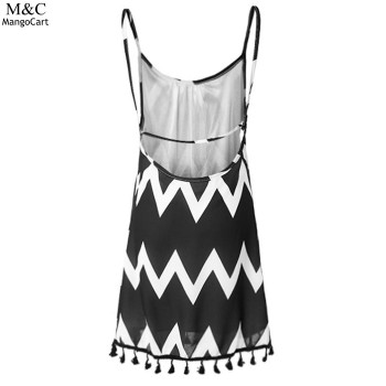 Women Summer Dress 2018 Sexy Beach Dress Vestidos Casual Geometric Printed Tassel Spaghetti Strap Women Mini Dresses