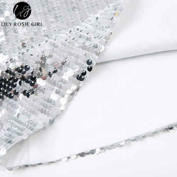 Deep V Neck Silver Sequined Backless Sexy Dress Women Off Shoulder Mini Dress Short Christmas Party Club Strap Dresses Vestidos