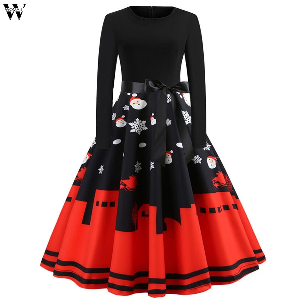 2018 Spring Autumn Women Dresses Casual O-neck Dress Christmas Evening Party Long Sleeve Pleated Dress New Fashion Nov26