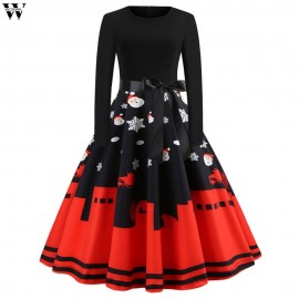 2018 Spring Autumn Women Dresses Casual O-neck Dress Christmas Evening Party Long Sleeve Pleated Dress New Fashion Nov26