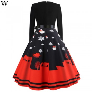 2018 Spring Autumn Women Dresses Casual O-neck Dress Christmas Evening Party Long Sleeve Pleated Dress New Fashion Nov26