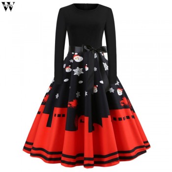 2018 Spring Autumn Women Dresses Casual O-neck Dress Christmas Evening Party Long Sleeve Pleated Dress New Fashion Nov26