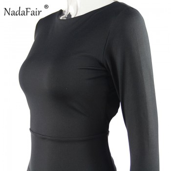 Nadafair backless women sexy long party dress vestidos spring long sleeve high side split bodycon maxi dress elegant white black