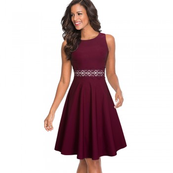 Nice-forever Vintage Elegant Embroidery Floral Lace Patchwork vestidos A-Line Pinup Business Women Party Flare Swing Dress A079