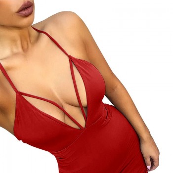 2018 Summer Women Spaghetti Strap Dress Sexy Women Dress Sleeveless Lace-up Backless Dresses Sexy Deep V-neck Bodycon Dress