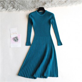 2018 Woman elegant  Autumn Winter sweater Dress Solid Women long Thick Dress Sweater Full Sleeve long A-Line robe Knit Dress