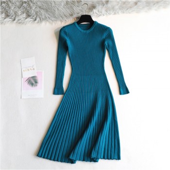 2018 Woman elegant  Autumn Winter sweater Dress Solid Women long Thick Dress Sweater Full Sleeve long A-Line robe Knit Dress