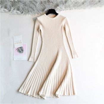 2018 Woman elegant  Autumn Winter sweater Dress Solid Women long Thick Dress Sweater Full Sleeve long A-Line robe Knit Dress