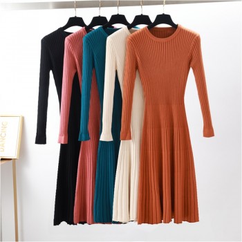 2018 Woman elegant  Autumn Winter sweater Dress Solid Women long Thick Dress Sweater Full Sleeve long A-Line robe Knit Dress