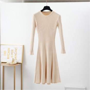 2018 Woman elegant  Autumn Winter sweater Dress Solid Women long Thick Dress Sweater Full Sleeve long A-Line robe Knit Dress