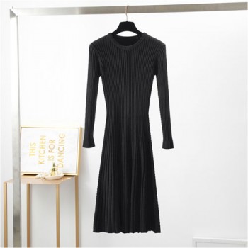 2018 Woman elegant  Autumn Winter sweater Dress Solid Women long Thick Dress Sweater Full Sleeve long A-Line robe Knit Dress