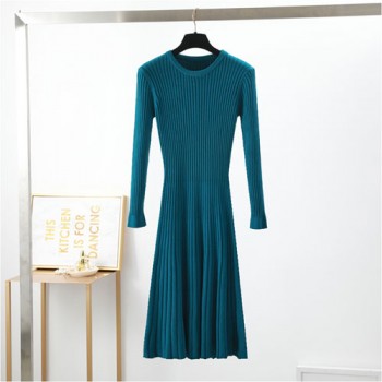 2018 Woman elegant  Autumn Winter sweater Dress Solid Women long Thick Dress Sweater Full Sleeve long A-Line robe Knit Dress