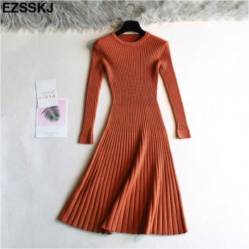 2018 Woman elegant  Autumn Winter sweater Dress Solid Women long Thick Dress Sweater Full Sleeve long A-Line robe Knit Dress