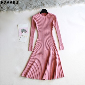 2018 Woman elegant  Autumn Winter sweater Dress Solid Women long Thick Dress Sweater Full Sleeve long A-Line robe Knit Dress