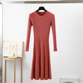 2018 Woman elegant  Autumn Winter sweater Dress Solid Women long Thick Dress Sweater Full Sleeve long A-Line robe Knit Dress