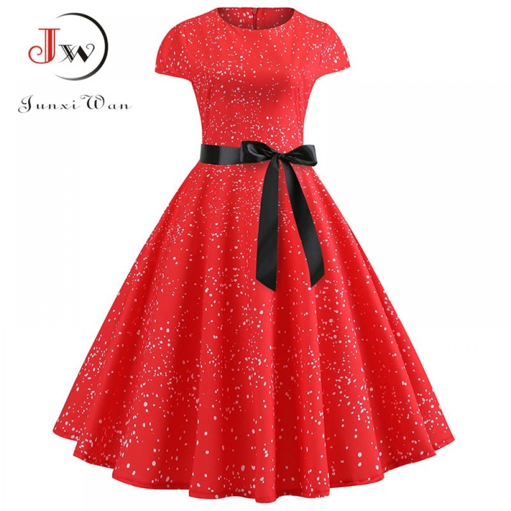 Red Party Dress Women Elegant Short Sleeve Floral Print Vintage Dresses Robe Femme 2019 Summer New Midi Bodycon Dress Plus Size